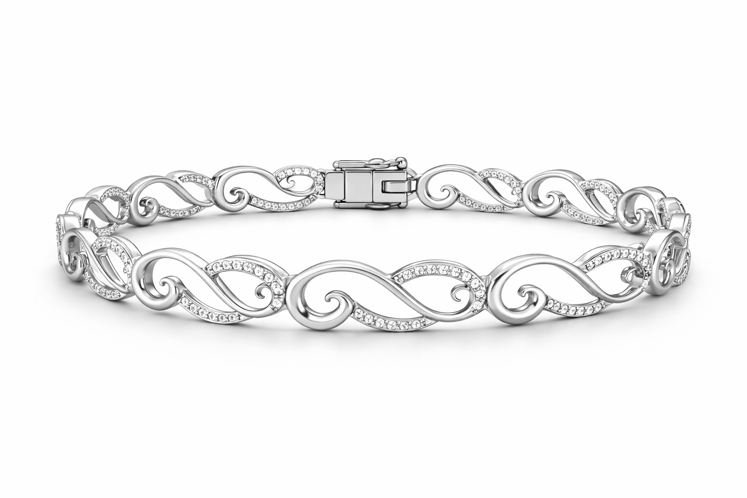 Seraphina Wave Bracelet - pavé diamond scroll motif bracelet by Au Diamanté
