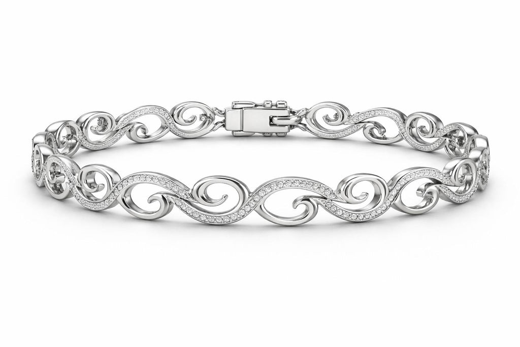 Velours de Mer pavé diamond wave bracelet in white gold by Au Diamanté