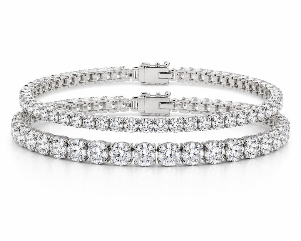 The Riviera Stack - two matched round brilliant diamond tennis bracelets, 6 CTW total