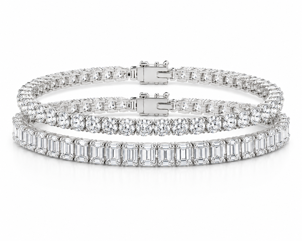 The Monaco Stack - round brilliant and emerald cut diamond tennis bracelet set, 9 CTW