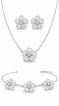 Rosaceae Diamond Flower Bloom Set - pavé diamond flower earrings, necklace and bracelet in 18K white gold