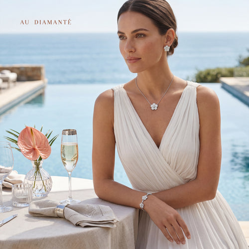 Fleur moissanite necklace, earrings and bracelet set in 925 sterling silver