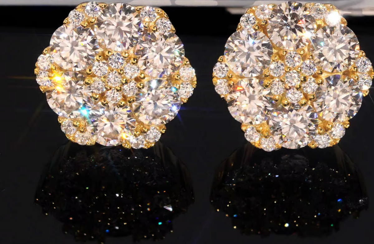 Honeycomb Gold Moissanite Stud Earrings