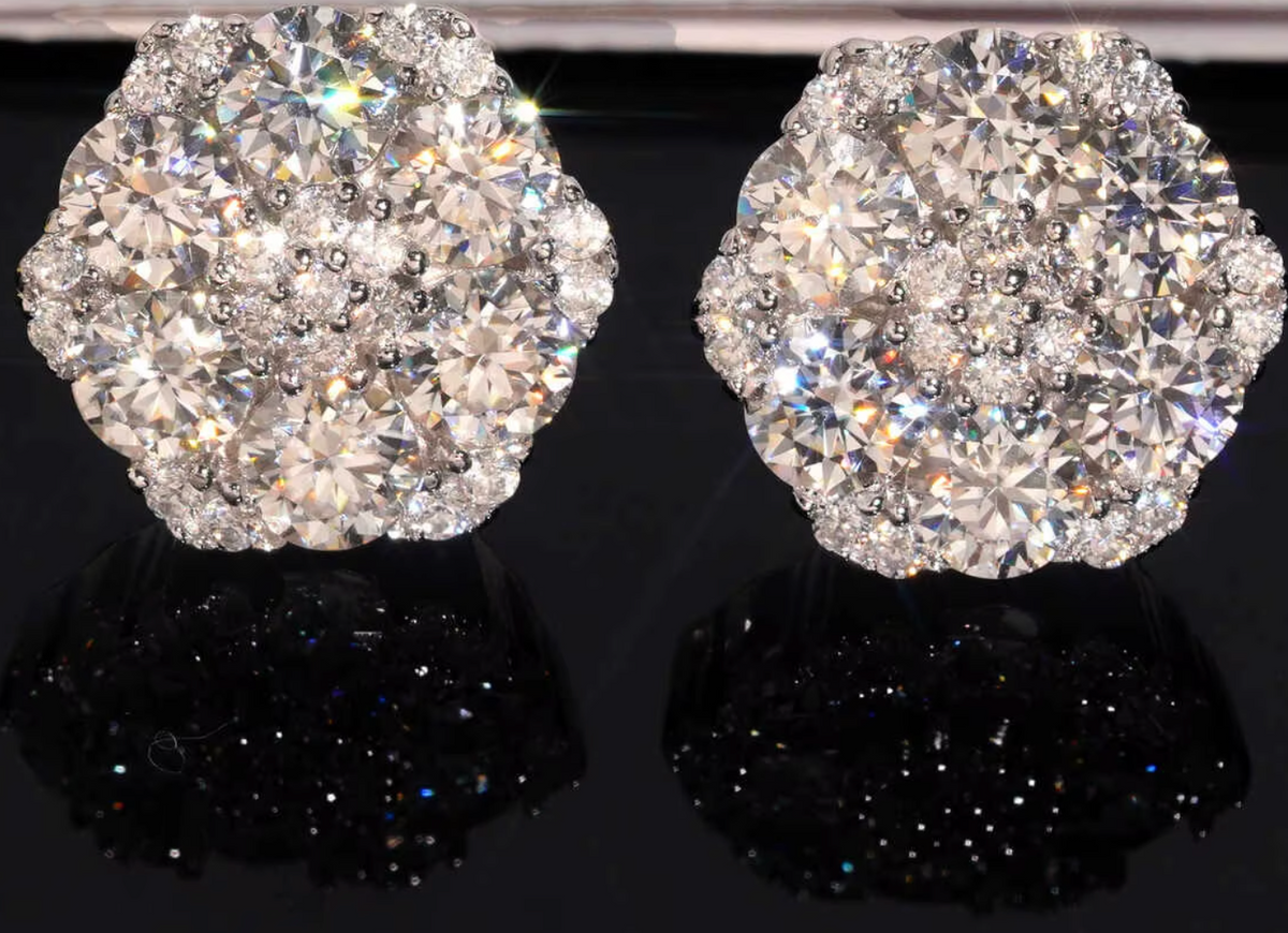 Honeycomb Silver Moissanite Stud Earrings