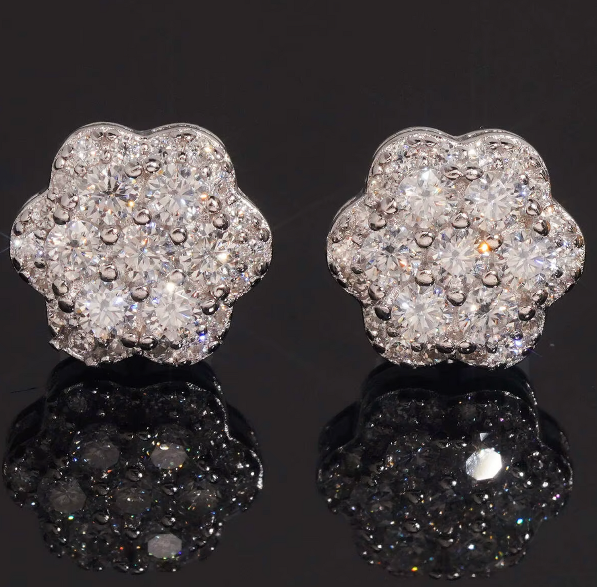 Camellia Silver Moissanite Stud Earrings