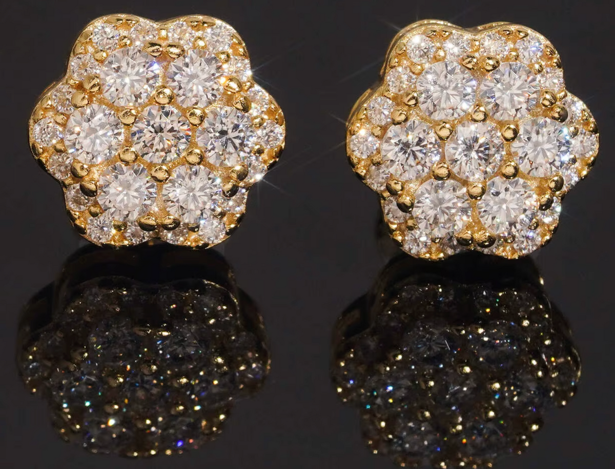 Camellia Gold Moissanite Stud Earrings