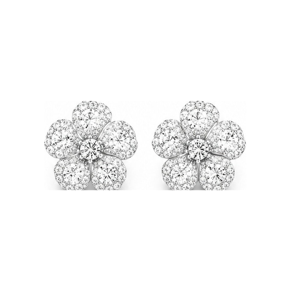 Fleur Earrings — white gold pavé diamond flower studs