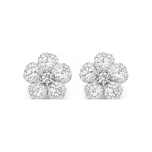 Fleur Earrings — white gold pavé diamond flower studs