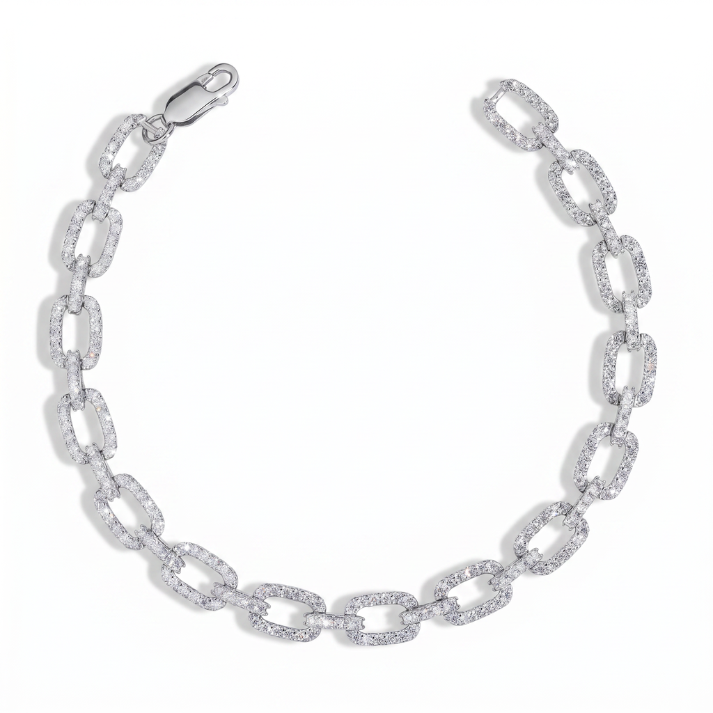 7mm Infinity Moissanite Bracelet - iced-out silver chain link