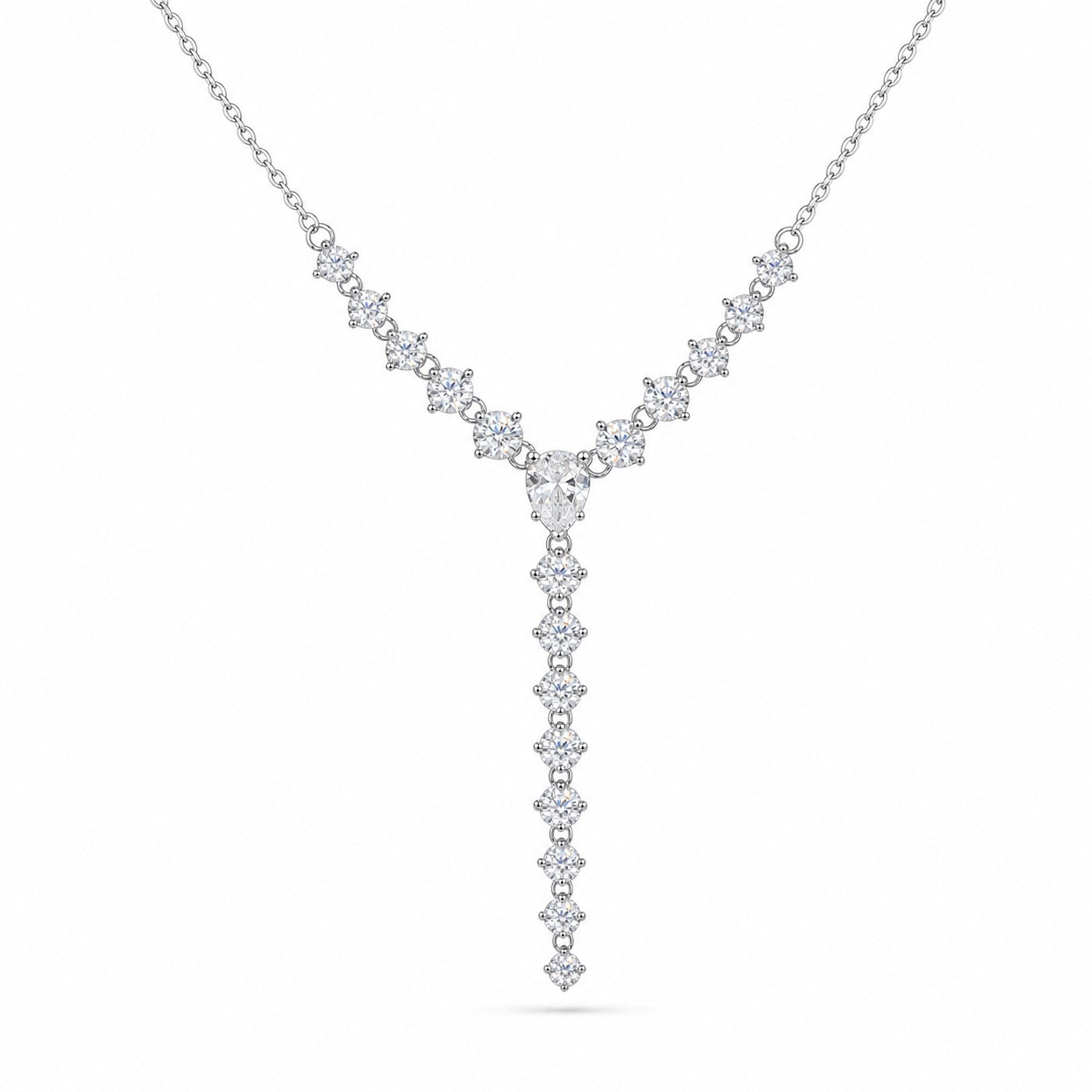 Pear-Cut Y-Drop Lariat Necklace on white