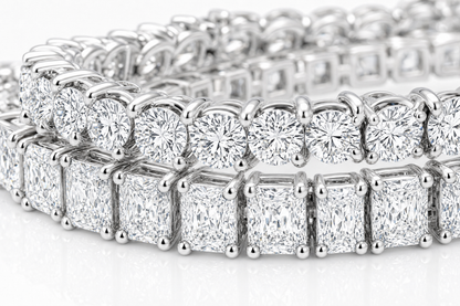 Round & Radiant sterling silver tennis bracelet stack - detail