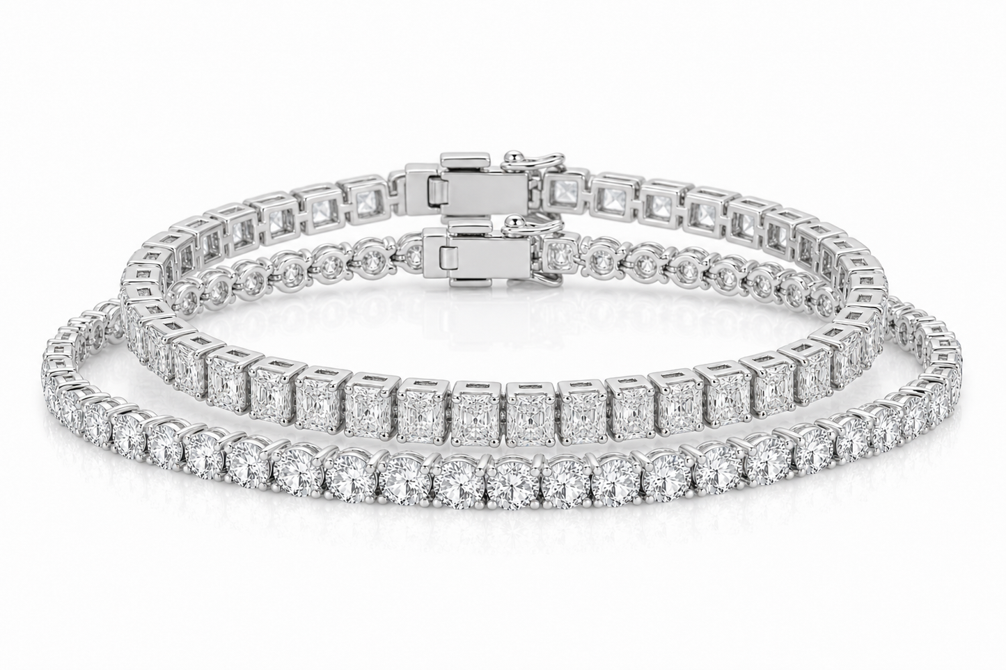 Round & Radiant sterling silver tennis bracelet stack - hero