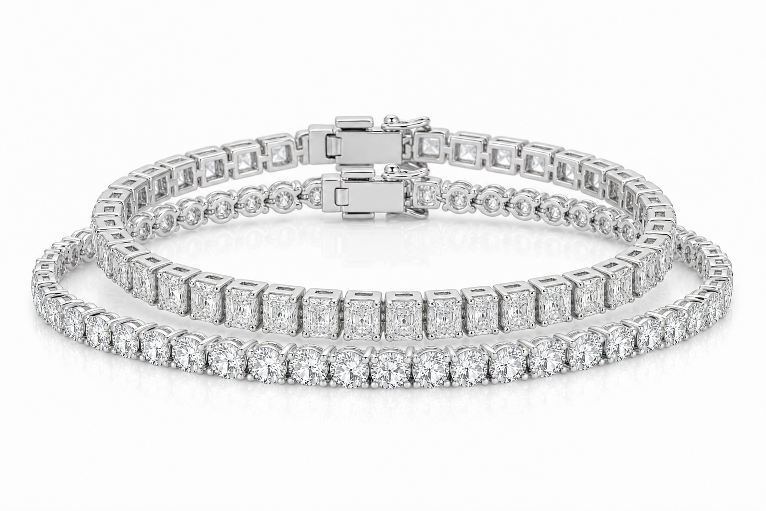 Round & Radiant sterling silver tennis bracelet stack - hero