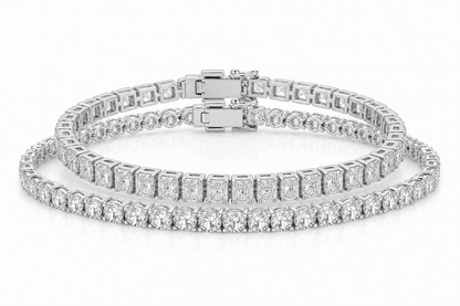 Round & Radiant sterling silver tennis bracelet stack - hero