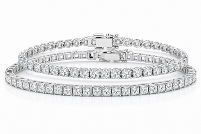 Round & Princess sterling silver tennis bracelet stack - hero