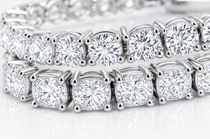 Round & Cushion sterling silver tennis bracelet stack - detail