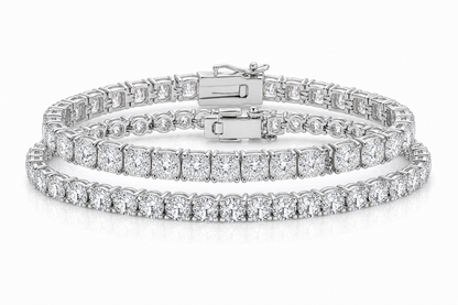 Round & Cushion sterling silver tennis bracelet stack - hero
