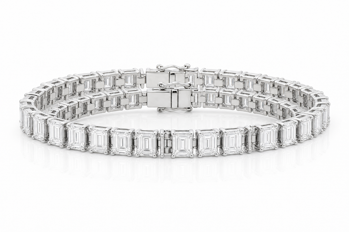 Emerald Cut & Emerald Cut (graduated) sterling silver tennis bracelet stack - hero