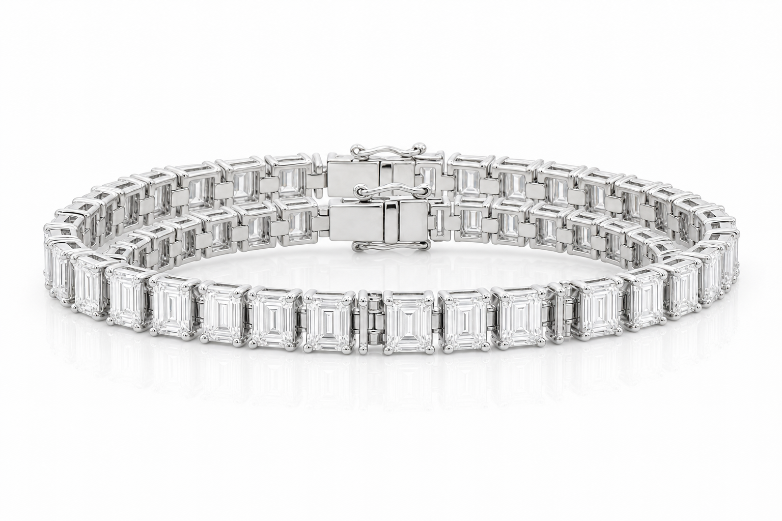 Emerald Cut & Emerald Cut (graduated) sterling silver tennis bracelet stack - hero