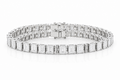 Emerald Cut & Emerald Cut (graduated) sterling silver tennis bracelet stack - hero