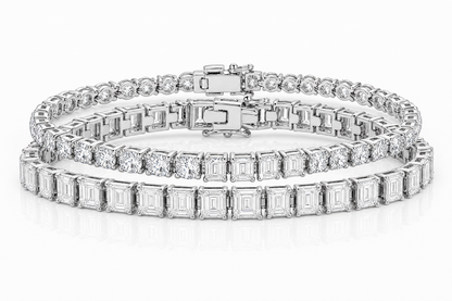 Emerald Cut & Round sterling silver tennis bracelet stack - hero