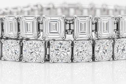 Emerald Cut & Elongated Cushion sterling silver tennis bracelet stack - detail