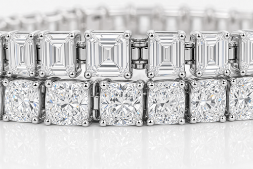 Emerald Cut & Elongated Cushion sterling silver tennis bracelet stack - detail