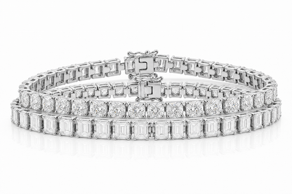Emerald Cut & Elongated Cushion sterling silver tennis bracelet stack - hero