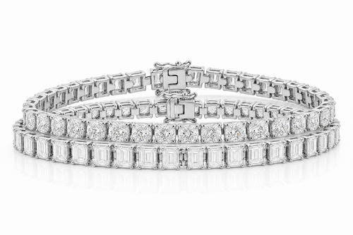 Emerald Cut & Elongated Cushion sterling silver tennis bracelet stack - hero
