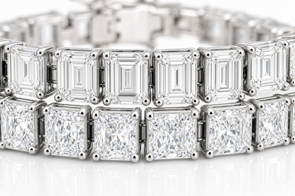 Emerald Cut & Radiant sterling silver tennis bracelet stack - detail