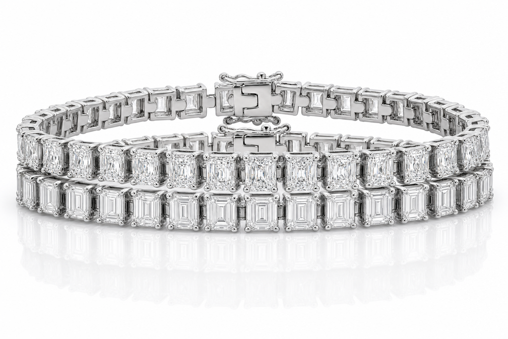 Emerald Cut & Radiant sterling silver tennis bracelet stack - hero