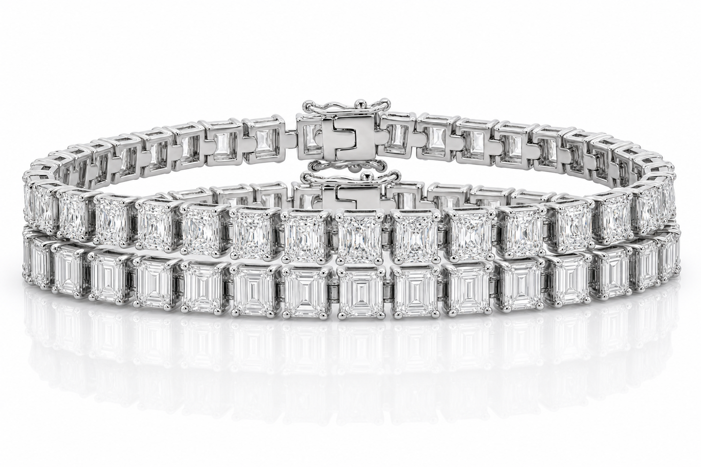 Emerald Cut & Radiant sterling silver tennis bracelet stack - hero