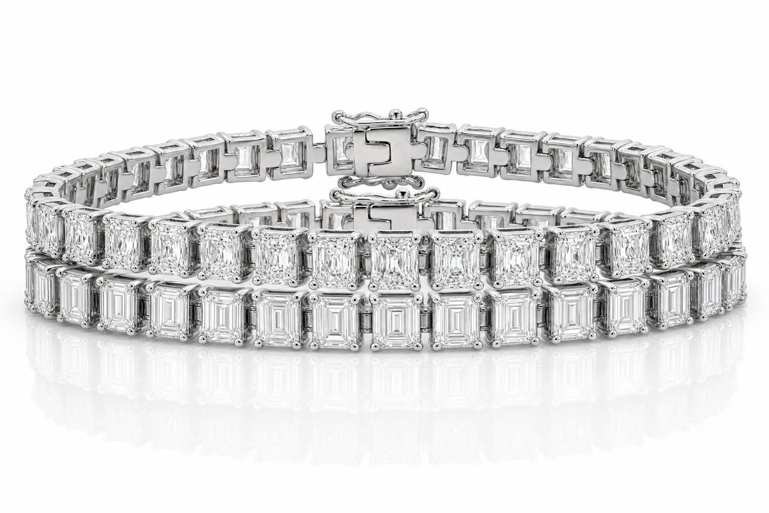 Emerald Cut & Radiant sterling silver tennis bracelet stack - hero