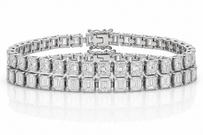 Emerald Cut & Radiant sterling silver tennis bracelet stack - hero