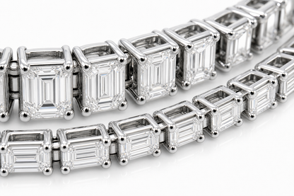 Emerald Cut & Baguette sterling silver tennis bracelet stack - detail