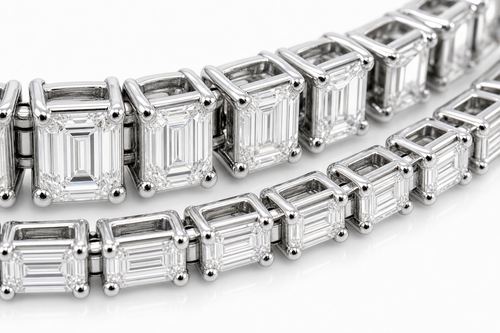 Emerald Cut & Baguette sterling silver tennis bracelet stack - detail