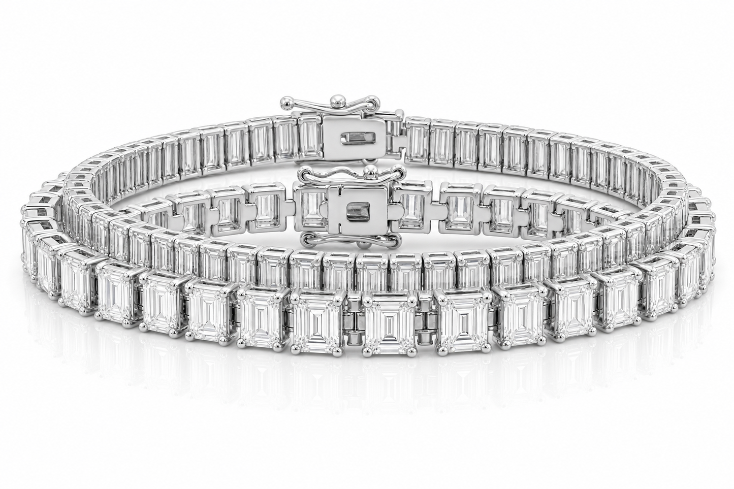 Emerald Cut & Baguette sterling silver tennis bracelet stack - hero