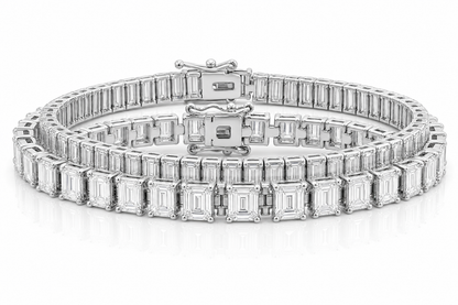 Emerald Cut & Baguette sterling silver tennis bracelet stack - hero