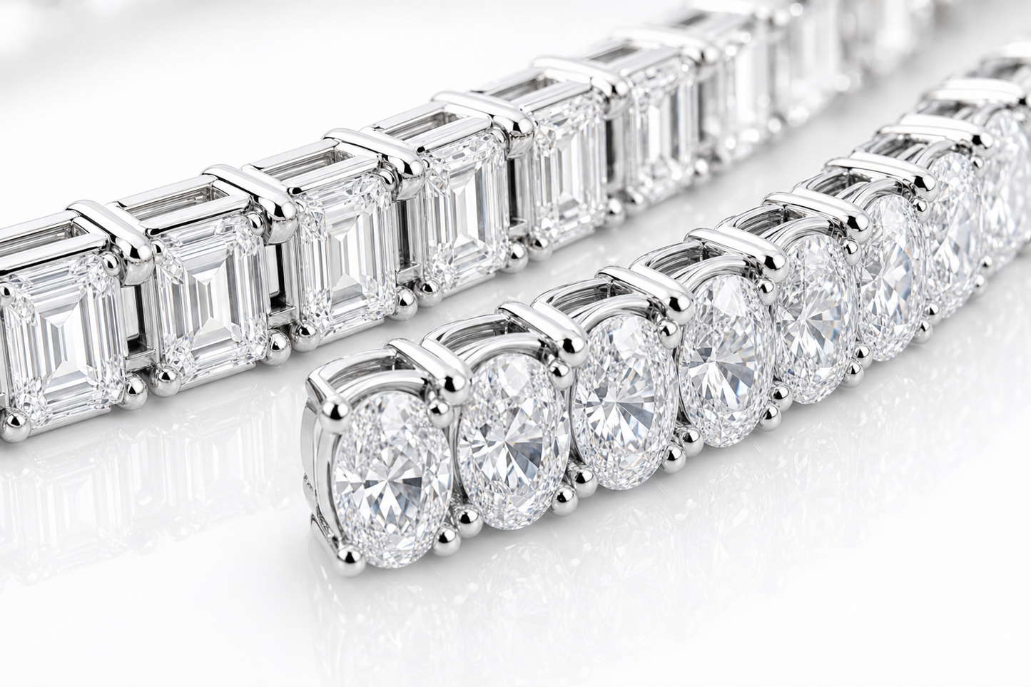 Emerald Cut & Oval sterling silver tennis bracelet stack - detail