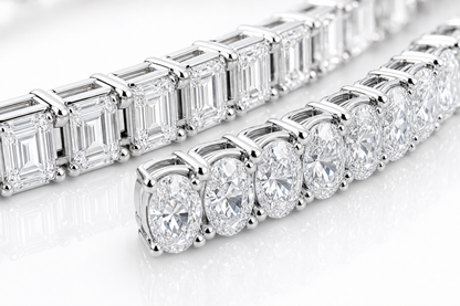 Emerald Cut & Oval sterling silver tennis bracelet stack - detail