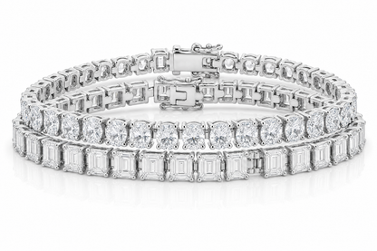 Emerald Cut & Oval sterling silver tennis bracelet stack - hero