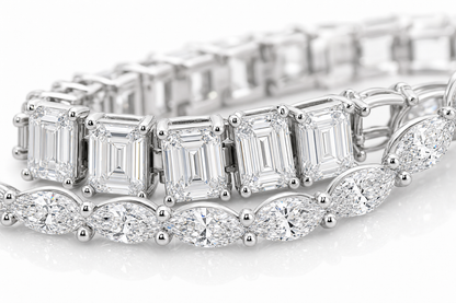 Emerald Cut & Marquise sterling silver tennis bracelet stack - detail