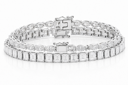 Emerald Cut & Marquise sterling silver tennis bracelet stack - hero