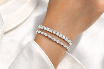 Emerald Cut & Marquise sterling silver tennis bracelet stack - life