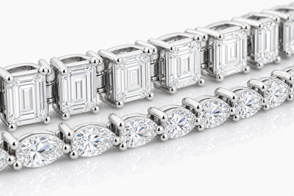 Emerald Cut & Pear sterling silver tennis bracelet stack - detail