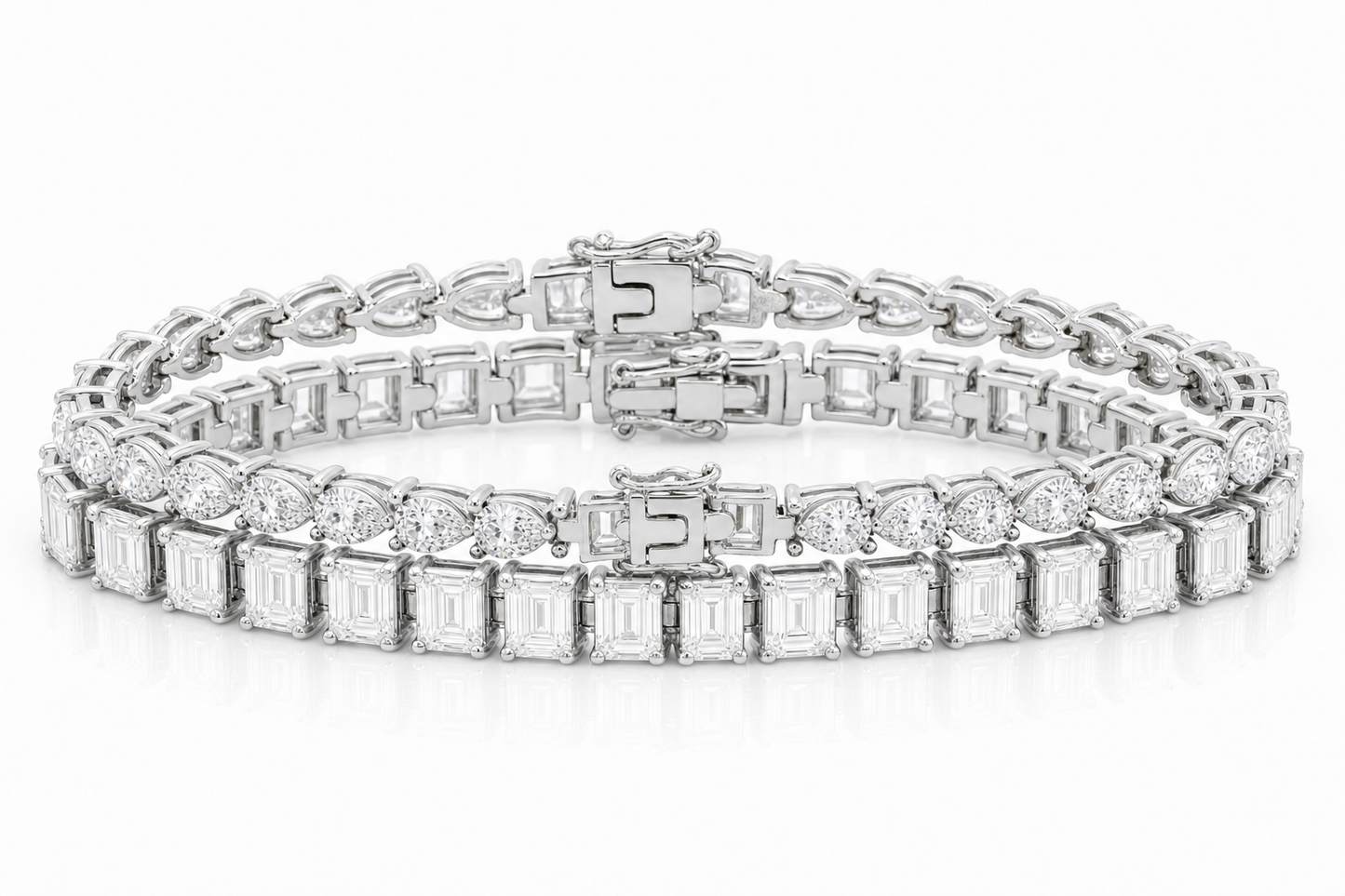 Emerald Cut & Pear sterling silver tennis bracelet stack - hero