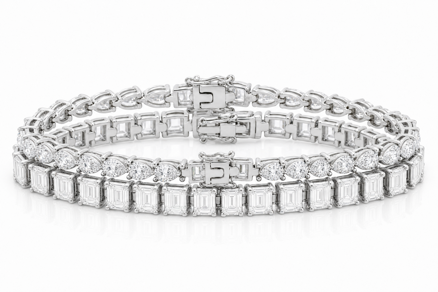 Emerald Cut & Pear sterling silver tennis bracelet stack - hero