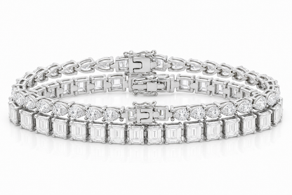 Emerald Cut & Pear sterling silver tennis bracelet stack - hero