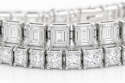 Emerald Cut & Princess sterling silver tennis bracelet stack - detail
