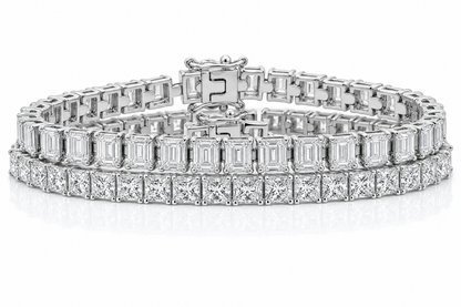 Emerald Cut & Princess sterling silver tennis bracelet stack - hero